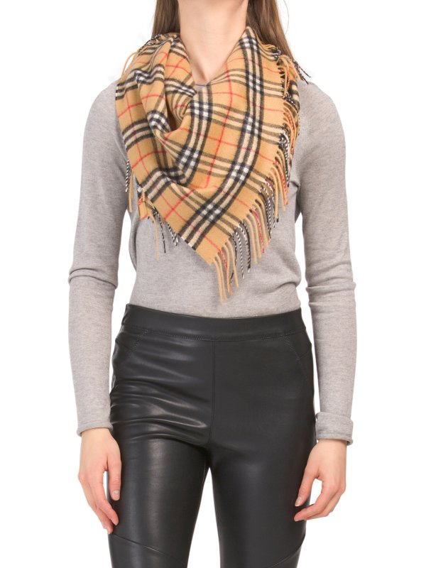 Cashmere Classic Plaid Scarf With Fringe