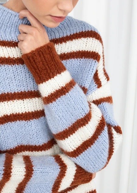 Striped Mock Neck Wool Blend Sweater
