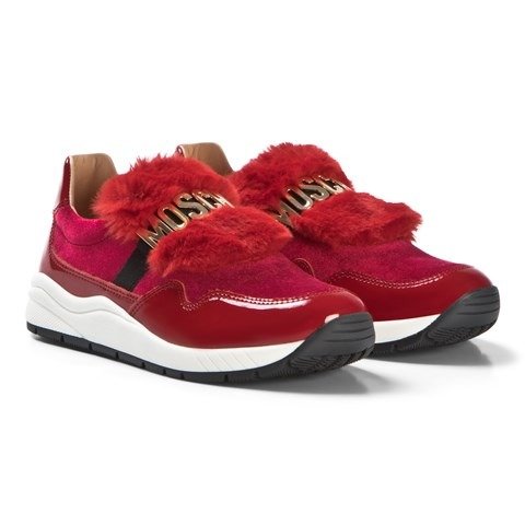 Red Patent and Faux Fur Logo Trainers | AlexandAlexa