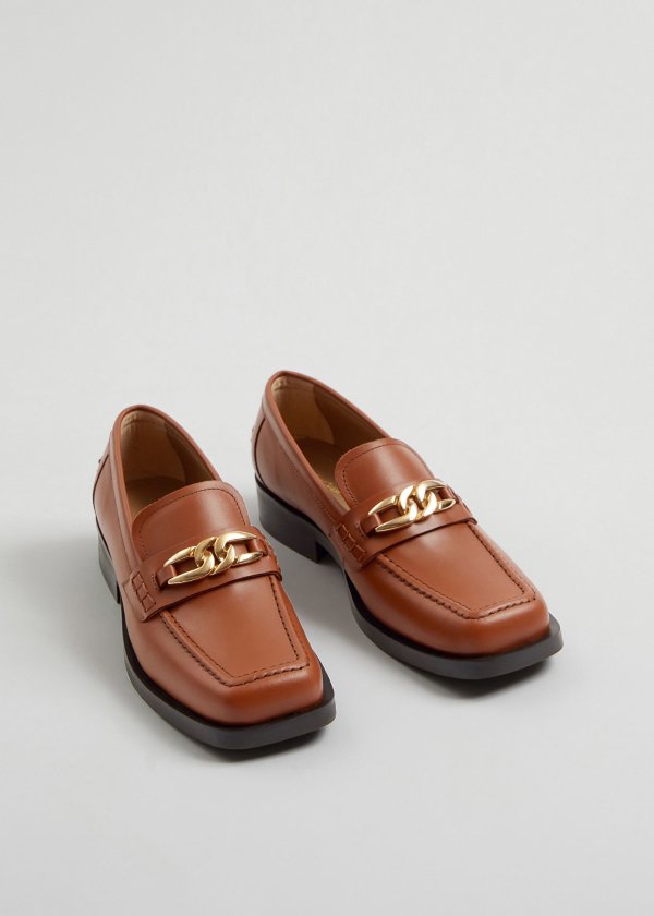 Squared Toe Leather Loafers