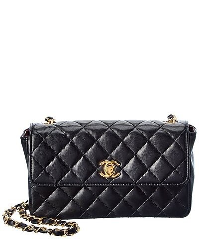 Black Quilted Lambskin Leather Single Flap Crossbody (Authentic Pre- Owned)