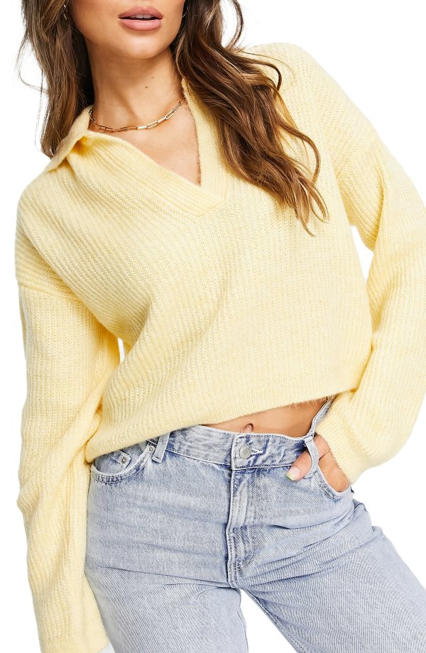 Knitted Polo Crop Jumper