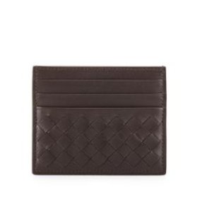 Bottega Veneta Woven Leather Credit Card Sleeve, Dark Brown @ Neiman Marcus