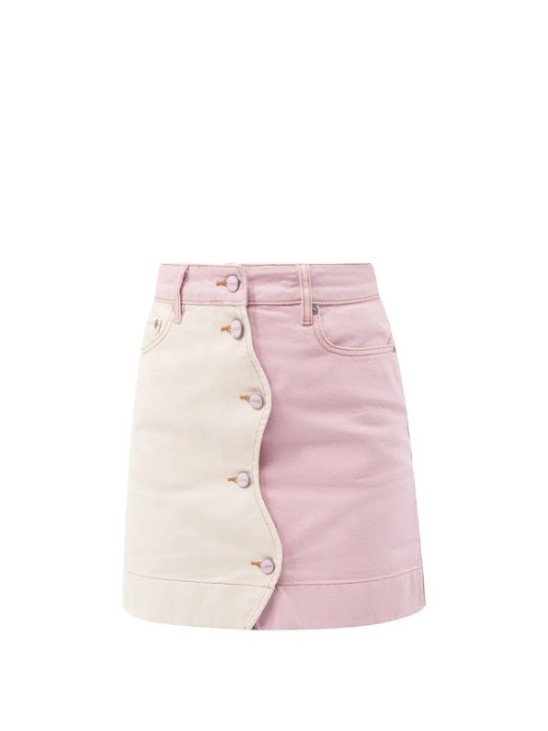 High-rise colour-blocked denim mini skirt | Ganni