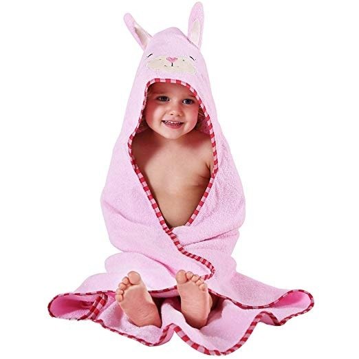 MICHLEY Animal Face Hooded Baby Towel Cotton Bathrobe for Boys Girls 0-6 Year Light Pink