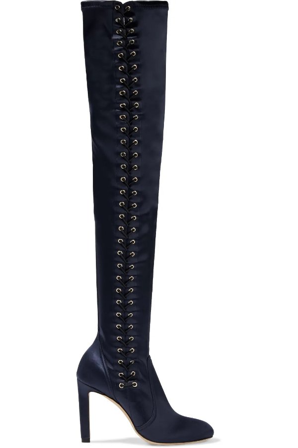 Marie 100 lace-up stretch-satin thigh boots