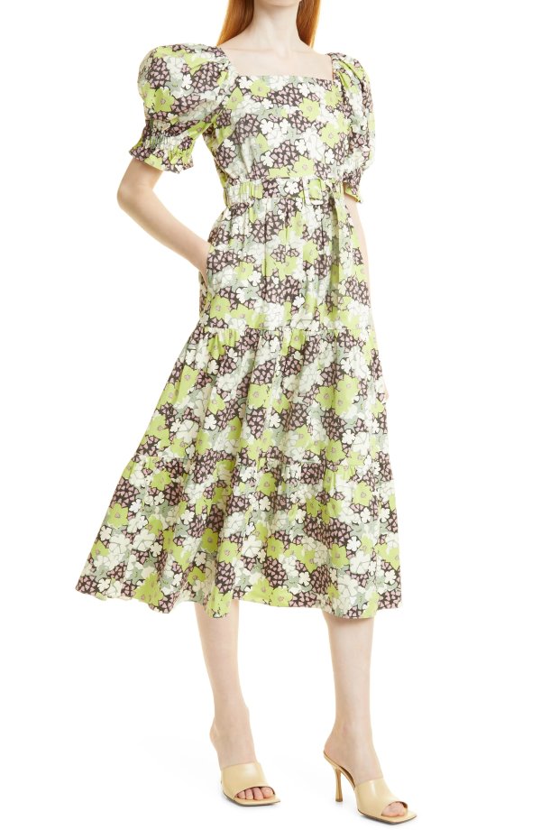 Maysiie Floral Stretch Cotton Tiered Rufffle Dress
