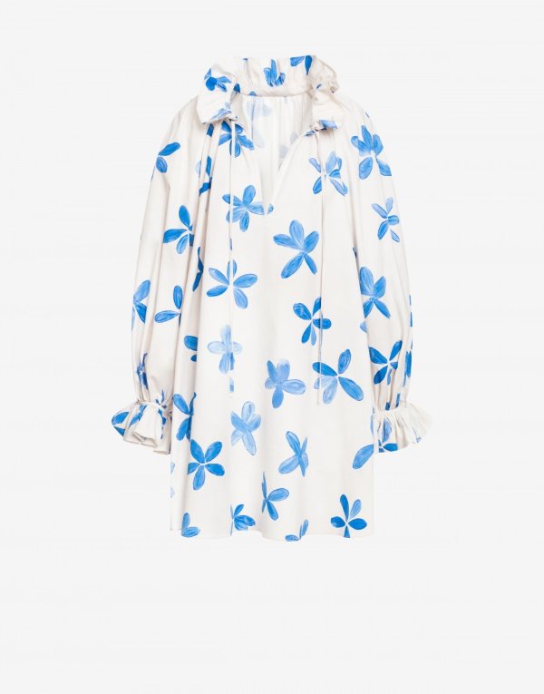 Poplin dress Blue Flowers | Moschino Official Online Shop | Moschino Official Online Shop