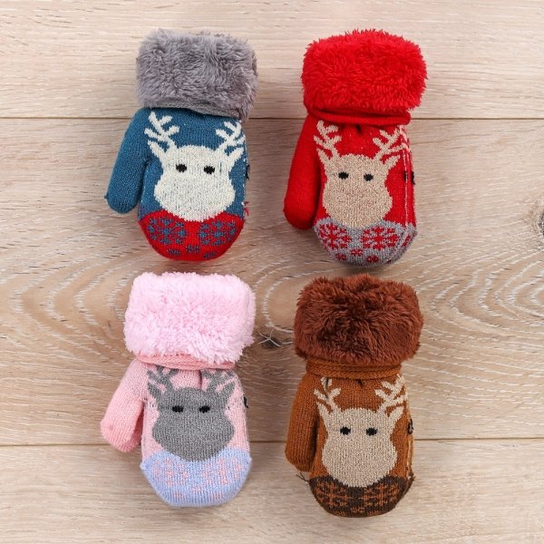 Baby / Toddler Christmas Elk Fleece Knitted Gloves