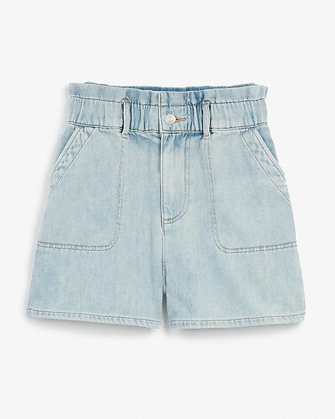 Super High Waisted Cinched Paperbag Jean Shorts