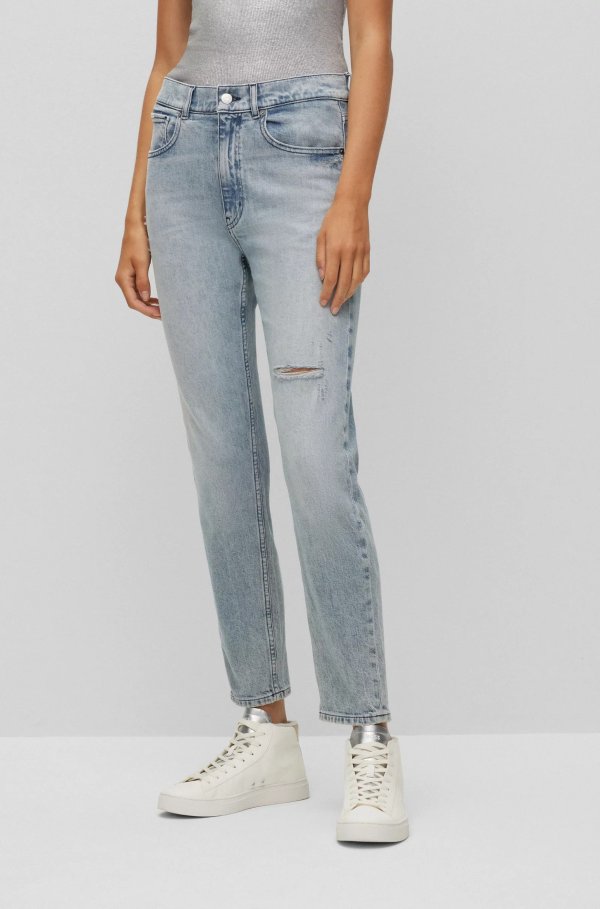 Mid-rise jeans in ash-blue stretch denim