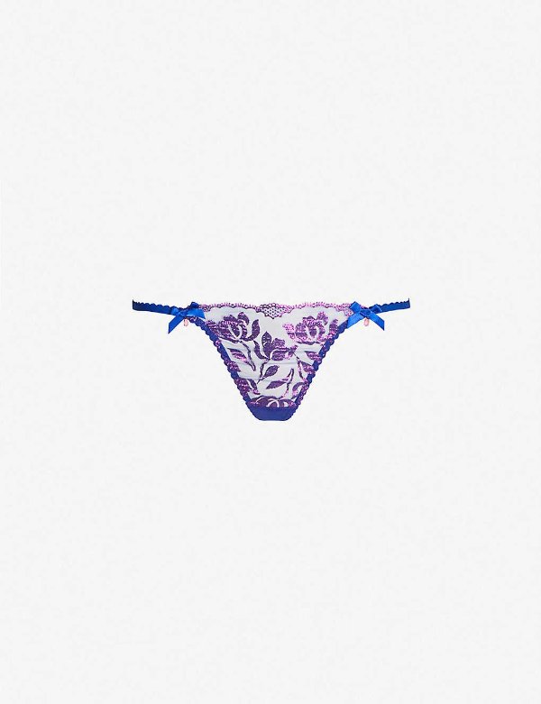 Sparkle mid-rise metallic embroidered mesh thong