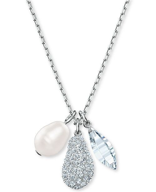 Silver-Tone Crystal & Imitation Pearl Multi-Charm Pendant Necklace, 14-7/8" + 2" extender