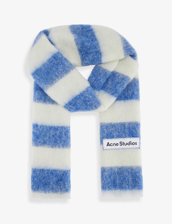 Striped brand-tab knitted scarf