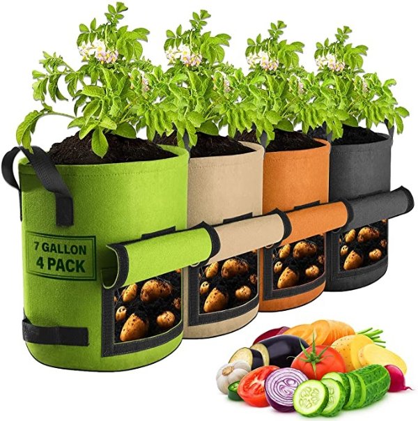 4 Pack 7 Gallon Potato Grow Bags with Flap