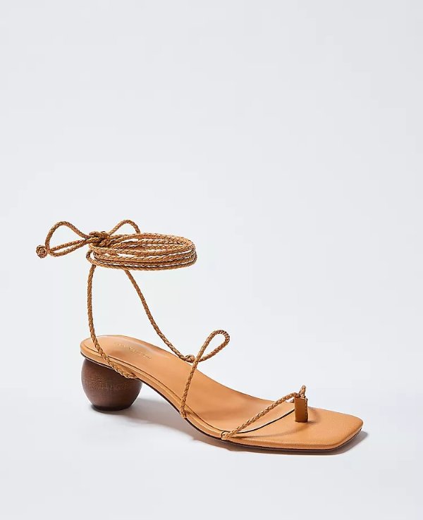 Samantha Braided Leather Wrap Wood Heel Sandals | Ann Taylor