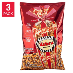 Popcornopolis Zebra Popcorn 24 oz, 3-count