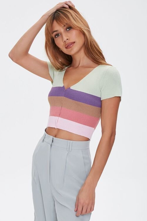 Striped Buttoned Crop Top