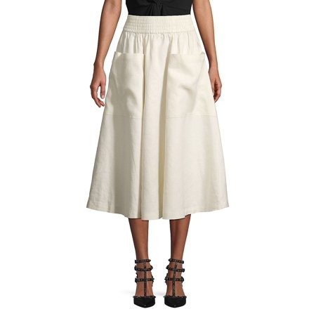 Smocked Waist Linen A-Line Skirt