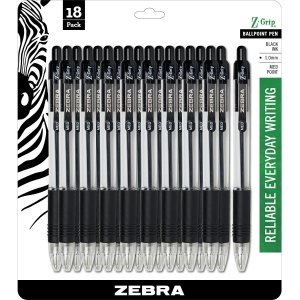 Zebra Z-Grip Retractable Ballpoint Pen, 1.0mm, Black Ink, Clear Barrel