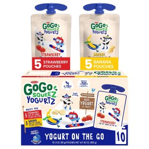 GoGo squeeZ yogurtZ Variety Pack, Strawberry, Banana, 3 oz. (10 Pouches)