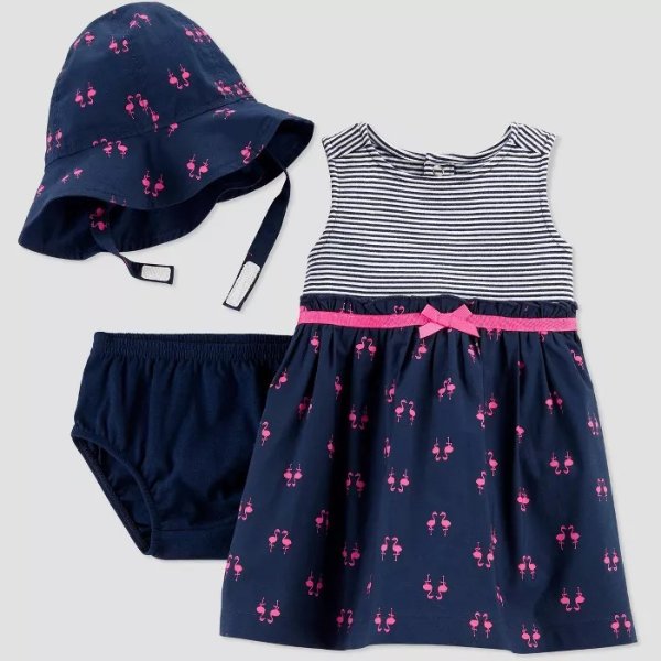Baby Girls' 2pc Flamingo Dress Set with Hat - Just One You® made by carter's Blue