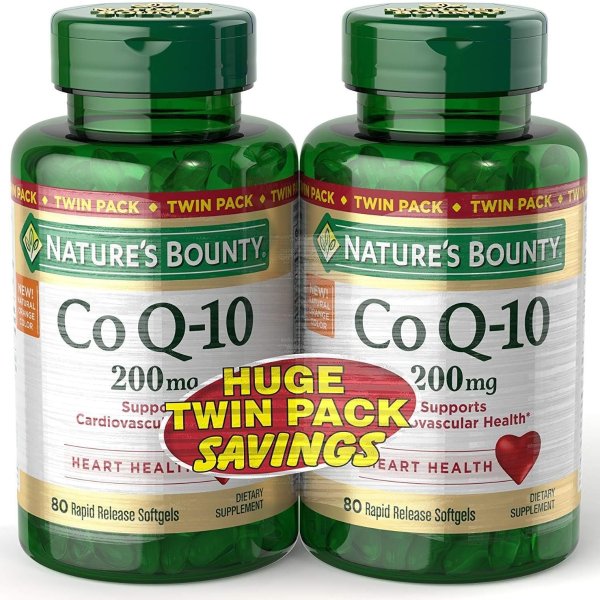 CoQ10 200 mg Softgels, Heart Health & Cellular Energy Support, Twin Pack, 160 Rapid Release Softgels