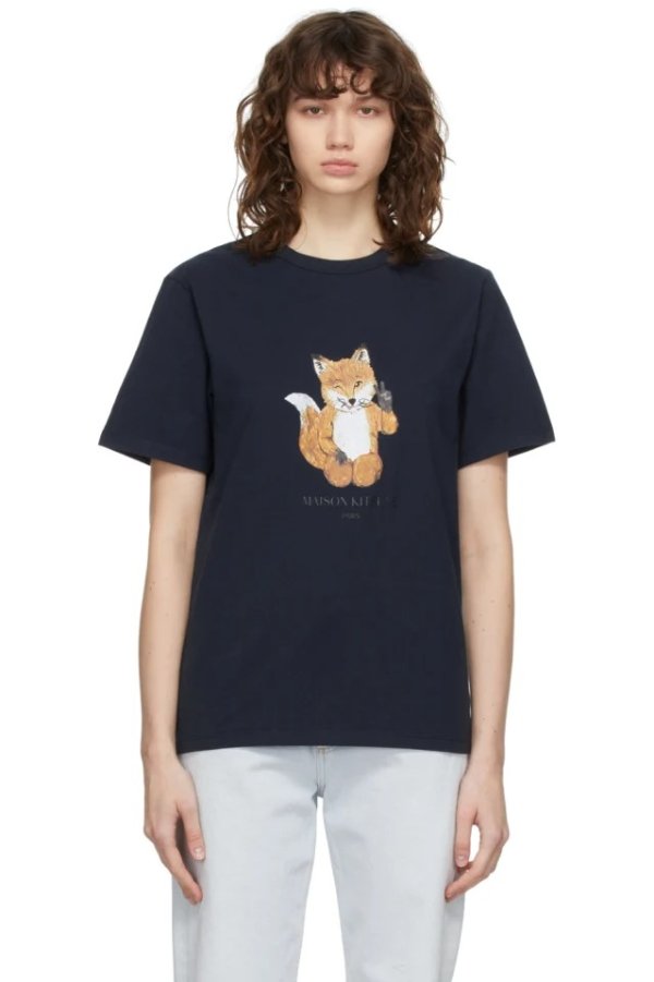 Navy All Right Fox Print Classic T-Shirt