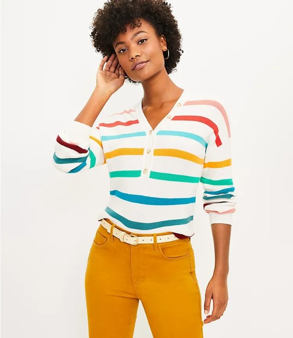 Striped Henley Sweater | LOFT