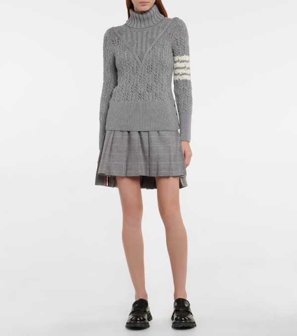 Cable-knit turtleneck wool sweater