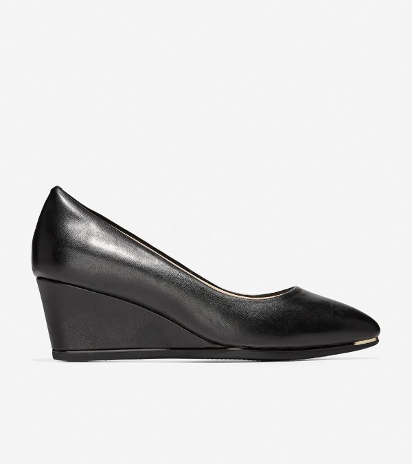 Women's Grand Ambition Wedge in Black Leather | Cole Haan