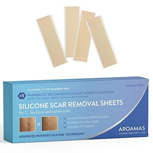 Professional Silicone Scar Removal Sheets for Scars Caused by C-Section, Surgery, Burn, Keloid, Acne, and more, Soft Adhesive Fabric Strips, Drug-Free, 5.7"×1.57”, 4 Reusable pcs (2 Month Supply)