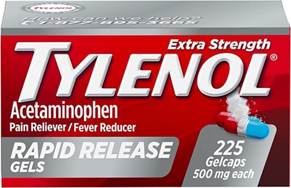 Extra Strength Acetaminophen Rapid Release Gels, Extra Strength Pain Reliever & Fever Reducer Medicine, Gelcaps with Laser-Drilled Holes, 500 mg Acetaminophen, 225 ct