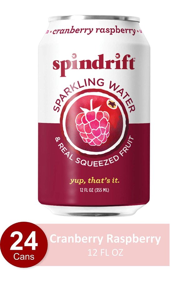 Sparkling Water, Cranberry Raspberry Flavored, Made with Real Squeezed Fruit, 12 Fluid Ounce Cans, Pack of 24 (Only 8 Calories per Seltzer Water Can)