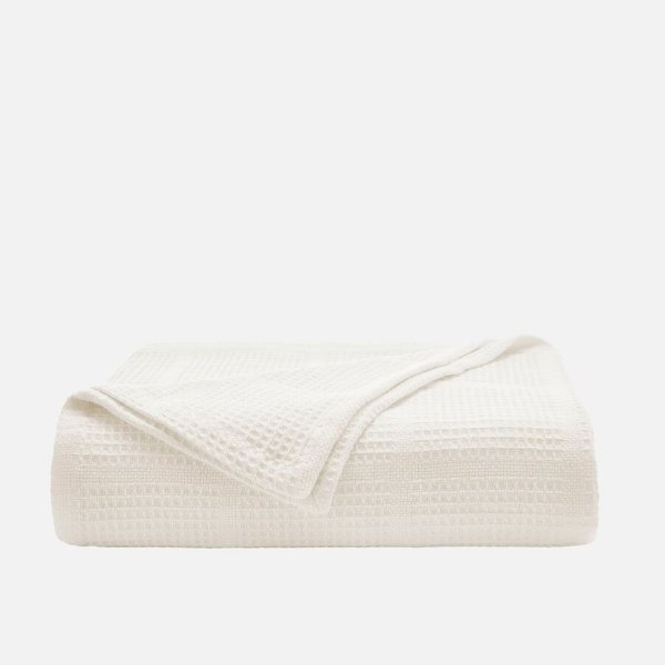 Waffle Grid Cotton White Full/Queen Blanket