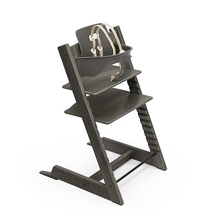 Tripp Trapp High Chair from Stokke, Hazy Grey - Adjustable, Convertible Chair for Children & Adults - Includes Baby Set with Removable Harness for Ages 6-36 Months - Ergonomic & Classic Design