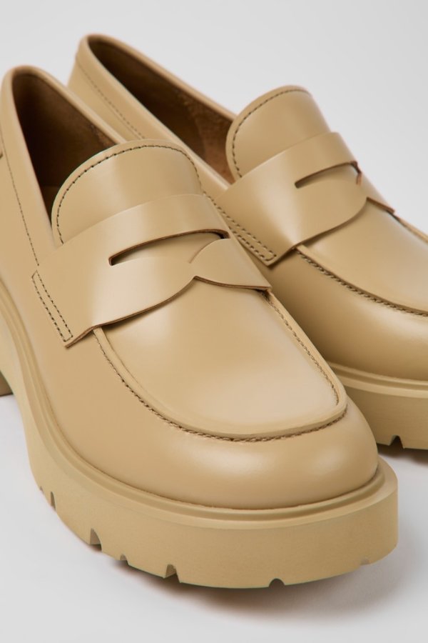 Milah Beige leather loafers for women