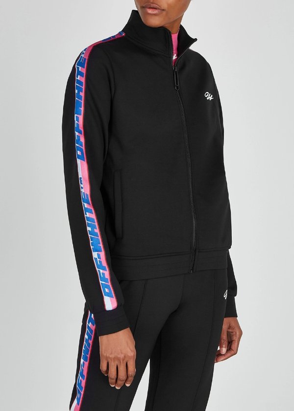 Black logo stretch-jersey track jacket