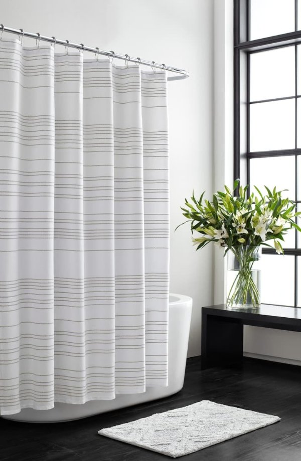 Embroidered Stripe Shower Curtain