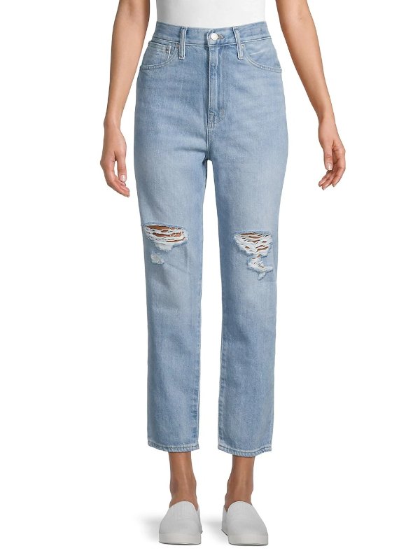 High-Rise Distressed Mom Jeans