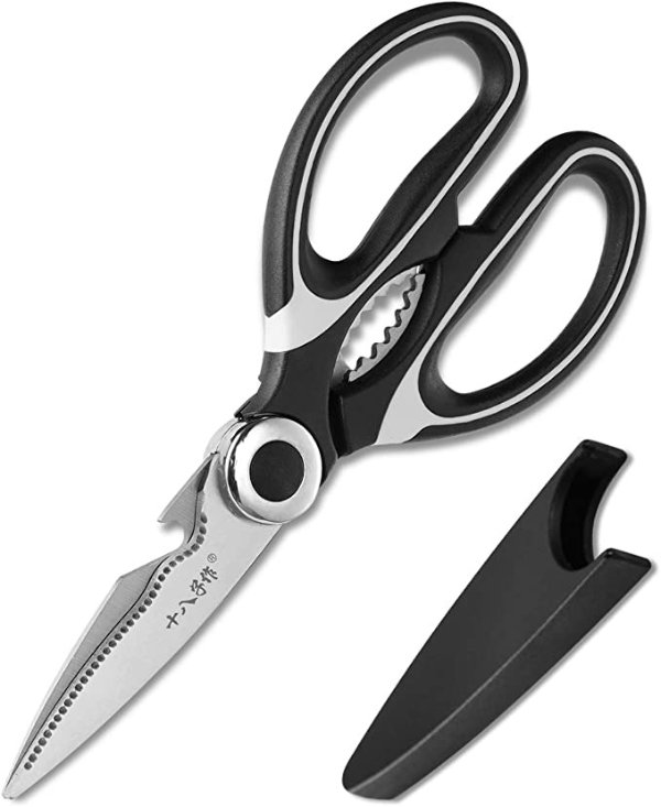 SHI BA ZI ZUO Versatile Kitchen Shears Scissors with Cover Stainless Steel All Purpose Cutting Tool