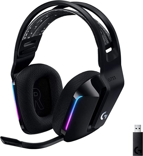 G733 Lightspeed Wireless Gaming Headset with Suspension Headband, Lightsync RGB, Blue VO!CE mic technology and PRO-G audio drivers - Black