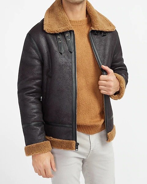 Vegan Leather Sherpa-lined Flight Jacket