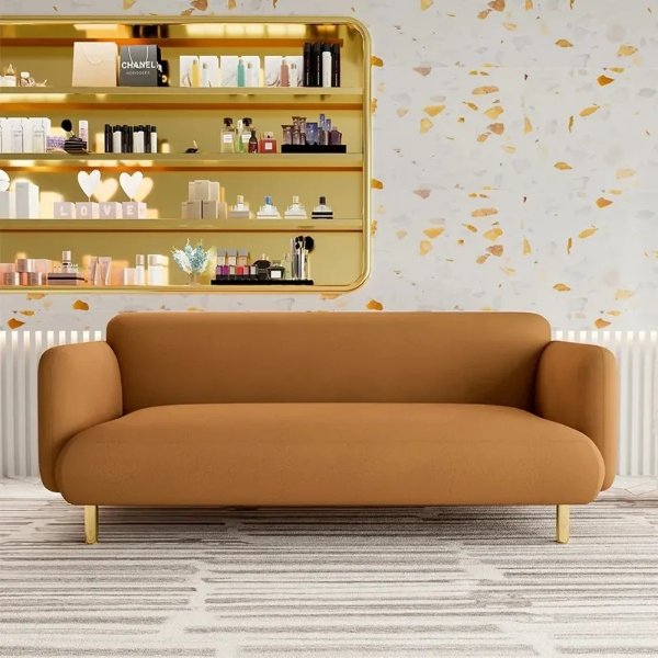82.7" Orange Upholstered Sofa 3-Seater Leath-Aire Modern Couch-Homary