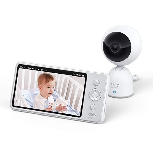 Security Video and Audio Baby Monitor, 720p Resolution, Large 5” Display, 5,200 mAh Battery, 2-Way Audio, Night Vision, Lullaby Player, 1000 ft Range, Ideal for New Moms, Manual Pan & Tilt