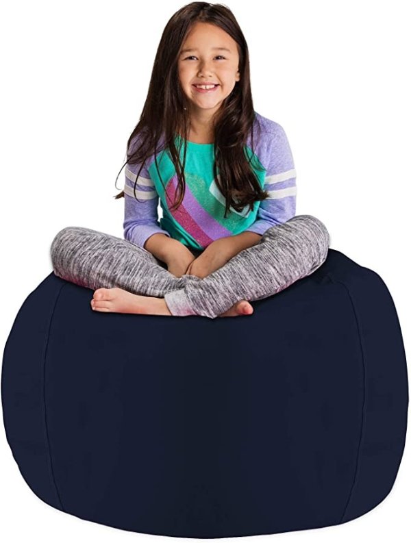 Posh Stuffable Kids Stuffed Animal Storage Bean Bag Chair Cover - Childrens Toy Organizer, Large 38" - Solid Navy Blue