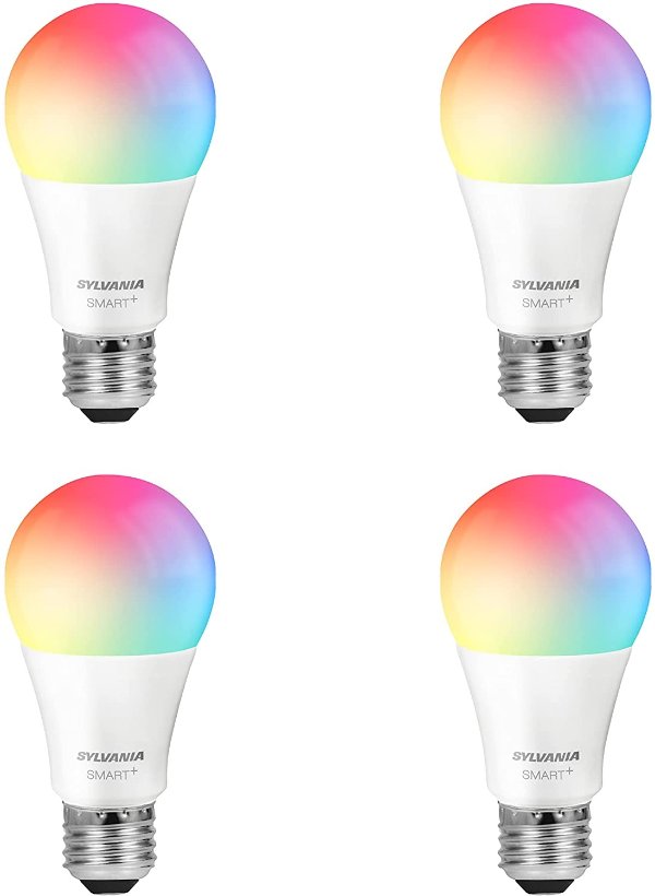 SMART+ WiFi Full Color Dimmable A19 LED Light Bulb, 60W Equivalent, Works with Amazon Alexa and Hey Google, 4 Pack