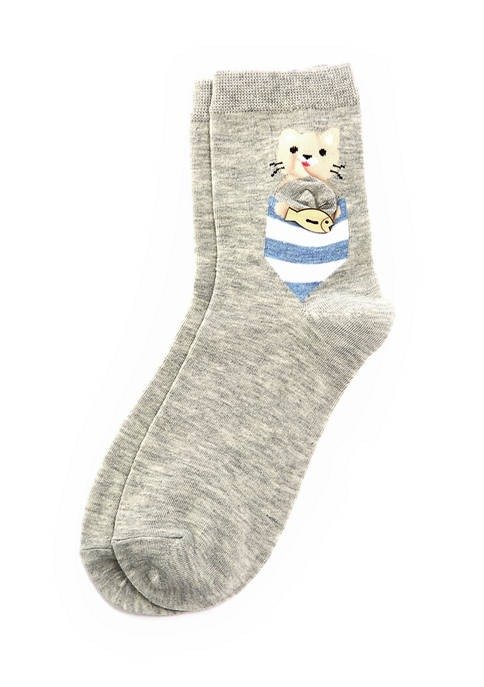 Cat with Fish Button Socks