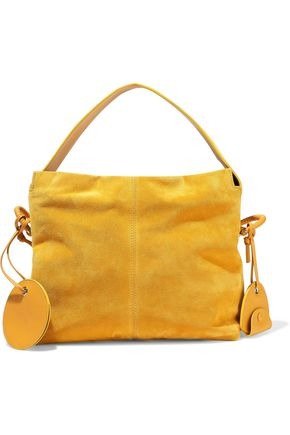 Leather-trimmed suede tote