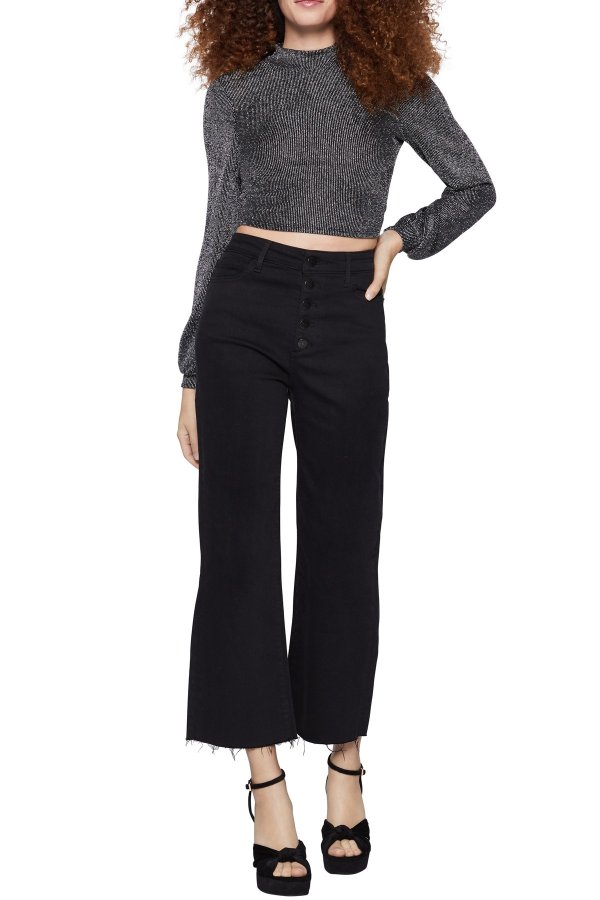 Raw Edge Cropped Wide Leg Jeans